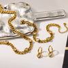 Wholesale Women's Diamondencrusted Love Jewelry Set Stainless Steel Cuban Chain Electroplated Bracelet Necklace Earrings Accessories