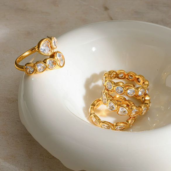 Wholesale Women's Diamondset Heartshaped Stainless Steel Ring Stackable Jewelry