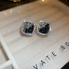 Wholesale Women's Diecast Silver Needle Blue Crystal Flower Pearl Earrings With Diamond Design And High Sense Style
