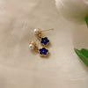 Wholesale Women's Diecast Silver Needle Blue Crystal Flower Pearl Earrings With Diamond Design And High Sense Style