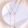 Wholesale Women's Distinctive Butterfly Inlaid Titanium Steel Clavicle Chain With Long Tail O Chain 18K Gold No Fading Electroplated In Furnace