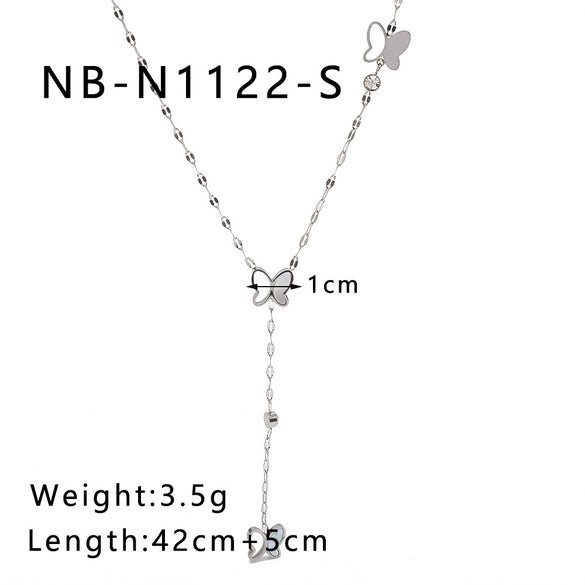 Wholesale Women's Distinctive Butterfly Inlaid Titanium Steel Clavicle Chain With Long Tail O Chain 18K Gold No Fading Electroplated In Furnace