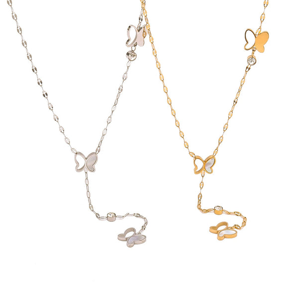 Wholesale Women's Distinctive Butterfly Inlaid Titanium Steel Clavicle Chain With Long Tail O Chain 18K Gold No Fading Electroplated In Furnace