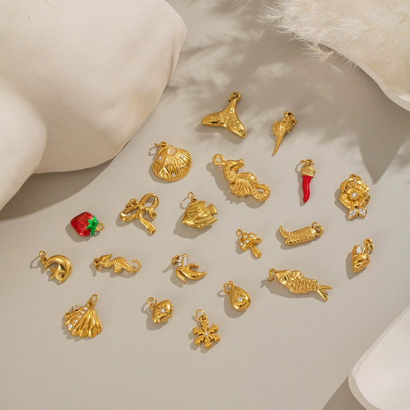 Wholesale Women's Diy Jewelry Pendant Ocean Style Seahorse Koi Conch Stainless Steel Electroplated Waterproof And Non Fading With Animal Patterns