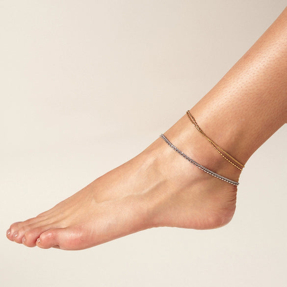 Wholesale Women's Double Chain Anklet Necklace Bracelet Suit With Cauliflower Chain And Rice Bead Chain Stainless Steel Electroplating Niche Geometric Joker Design