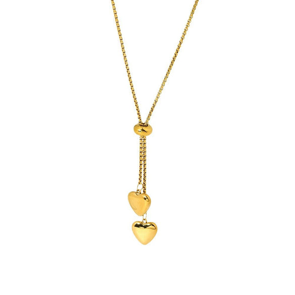 Wholesale Women's Double Heart Pendant Yshaped Adjustable Stainless Steel And Titanium Steel Necklace With Electroplating Design