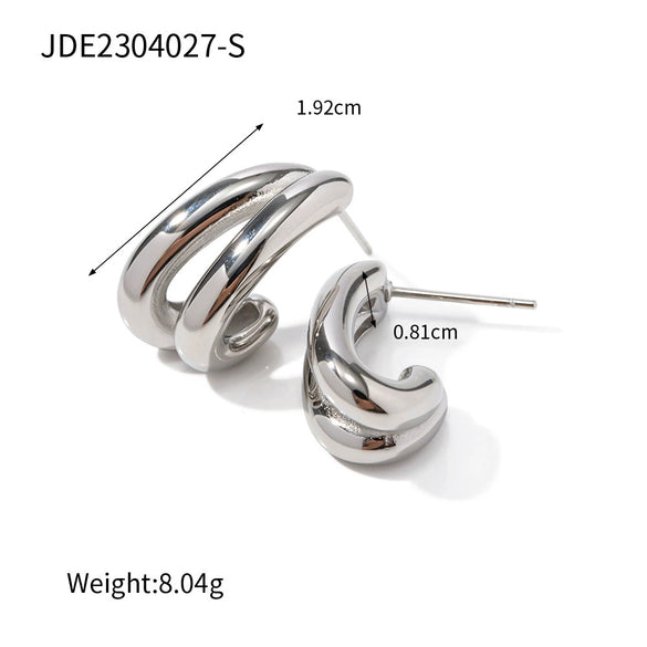 Wholesale Women's Double Hollow C Shaped Stainless Steel Geometric Earrings With Electroplating