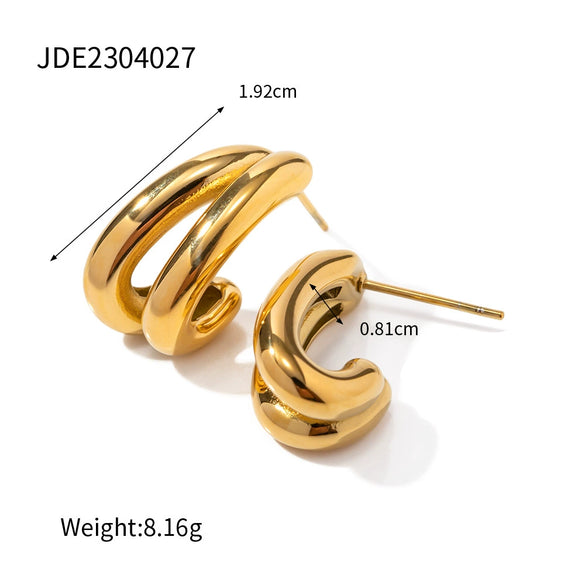 Wholesale Women's Double Hollow C Shaped Stainless Steel Geometric Earrings With Electroplating