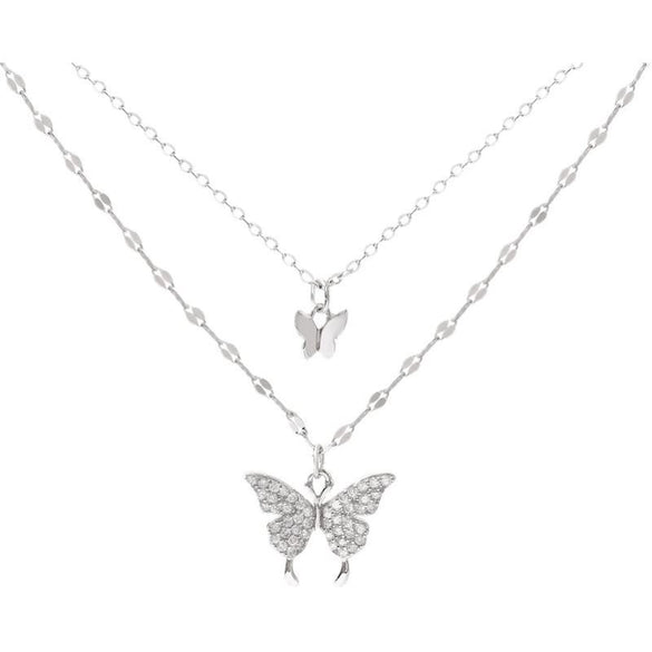 Wholesale Women's Double Layer Butterfly Sterling Silver Collarbone Necklace With Simple Elegant Niche Design And Fairy Style Cross Chain Diamond Designed Animal Patterned