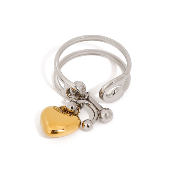Wholesale Women's Double Layer Hollow Adjustable Opening Ring Stainless Steel Geometric Style Gold And Silver Color Matched With Electroplating