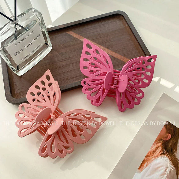 Wholesale Women's Double Layer Hollow Butterfly Hairpin With Shark Clip Plastic And Resin Handmade Headdress