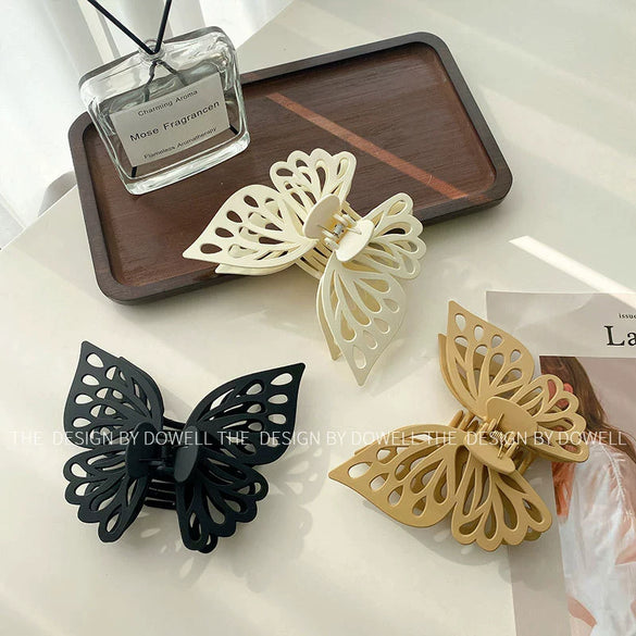 Wholesale Women's Double Layer Hollow Butterfly Hairpin With Shark Clip Plastic And Resin Handmade Headdress