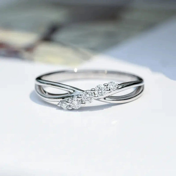 Wholesale Women's Double Layer Hollow Cross Ring Jewelry Copper Geometric Zircon Inlay