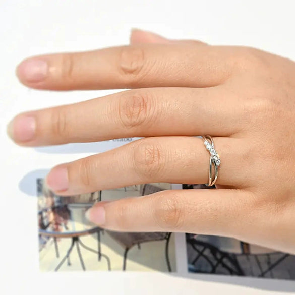 Wholesale Women's Double Layer Hollow Cross Ring Jewelry Copper Geometric Zircon Inlay