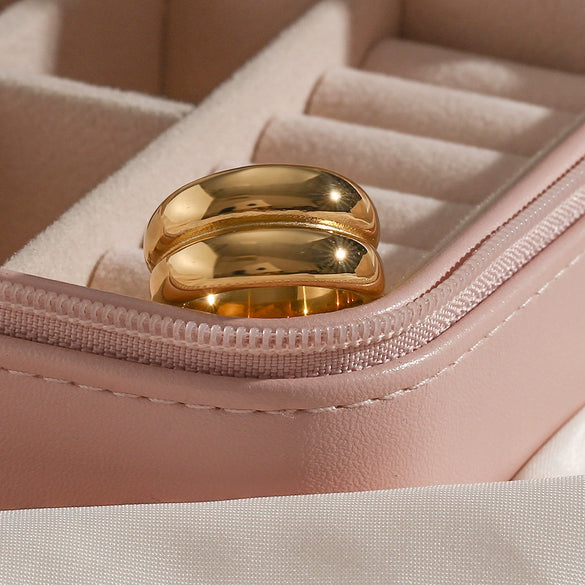 Wholesale Women's Double Layer Irregular Drum Ring In Stainless Steel With Geometric Style And Electroplating Treatment