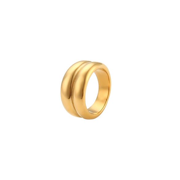 Wholesale Women's Double Layer Irregular Drum Ring In Stainless Steel With Geometric Style And Electroplating Treatment