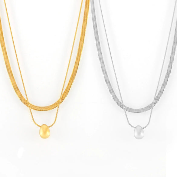 Wholesale Women's Double Layer Laminated Stainless Steel And Titanium Steel Geometric Necklace With Electroplating Design