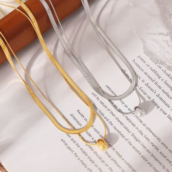 Wholesale Women's Double Layer Laminated Stainless Steel And Titanium Steel Geometric Necklace With Electroplating Design