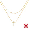 Wholesale Women's Double Layer Overlapped Cross And Diamondencrusted Double Tile Chain Necklace In S925 Sterling Silver With Electroplating
