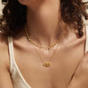 Wholesale Women's Double Layer Overlapping Sun Moon Devil's Eye Snake Necklace In Titanium Steel With Geometric Pattern And 18K True Gold Color Electroplated Finish