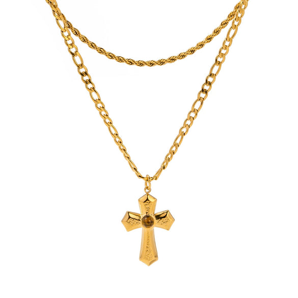 Wholesale Women's Double Layer Retro Fashion Cross Stainless Steel And Titanium Steel Necklace With Geometric Pattern And Electroplating Design