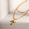 Wholesale Women's Double Layer Retro Fashion Cross Stainless Steel And Titanium Steel Necklace With Geometric Pattern And Electroplating Design