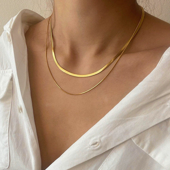 Wholesale Women's Double Layer Snake Bone Stainless Steel Necklace With Geometric Style And Electroplating
