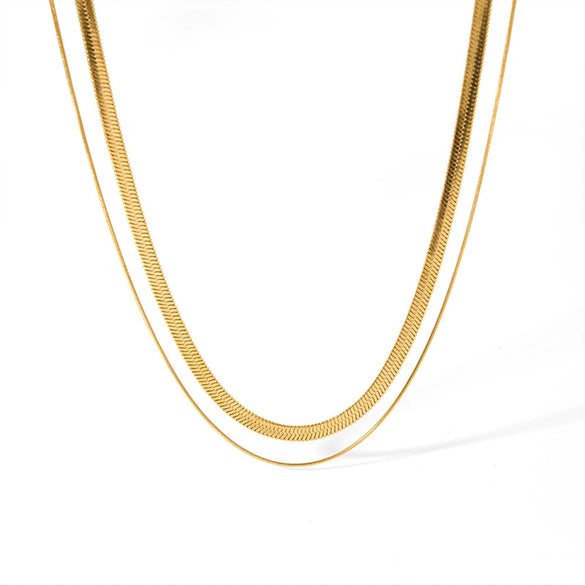 Wholesale Women's Double Layer Snake Bone Stainless Steel Necklace With Geometric Style And Electroplating