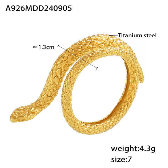 Wholesale Women's Double Layer Snake Ring 316L Stainless Steel 18K Gold Plated Geometric Animal Zodiac Hand Jewelry