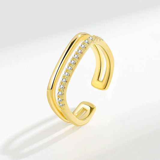 Wholesale Women's Double Layer Square Copper Zircon Finger Ring With Diamond Encrusted Geometric And Minimalist Style Electroplated