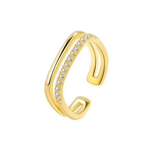 Wholesale Women's Double Layer Square Copper Zircon Finger Ring With Diamond Encrusted Geometric And Minimalist Style Electroplated