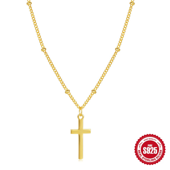 Wholesale Women's Double Layer Stacked Cross And Diamond Encrusted Double Pad Chain Necklace In S925 Sterling Silver With Electroplating