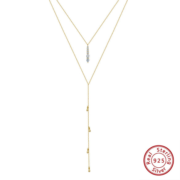 Wholesale Women's Double Layer Stacked Y Chain Necklace S925 Sterling Silver Geometric Electroplated
