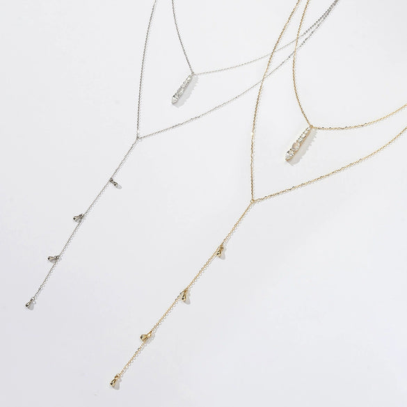 Wholesale Women's Double Layer Stacked Y Chain Necklace S925 Sterling Silver Geometric Electroplated