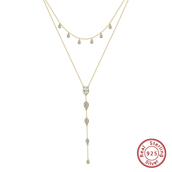 Wholesale Women's Double Layer Stacked Yshaped 925 Sterling Silver Geometric Necklace With Electroplating