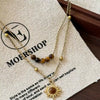 Wholesale Women's Double Layer Sunflower Tiger's Eye Necklace Handmade Light Luxury Clavicle Chain