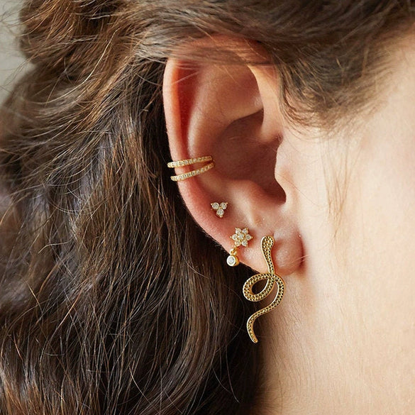 Wholesale Women's Double Layer Zircon Earrings Silver Needle Copper Geometric Light Luxury Electroplated