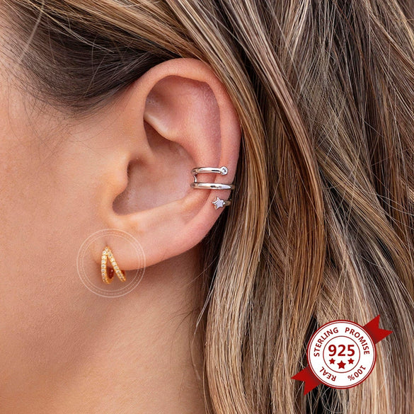 Wholesale Women's Double Layer Zircon Earrings Silver Needle Copper Geometric Light Luxury Electroplated