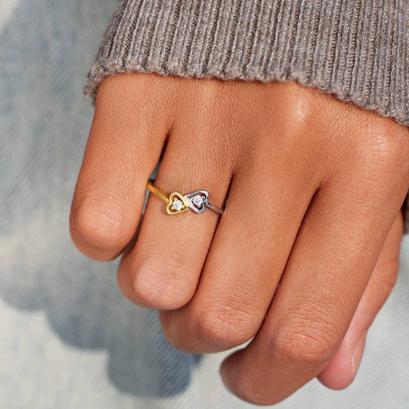 Wholesale Women's Double Love Zircon Color Separation Ring 925 Sterling Silver Geometric Electroplated