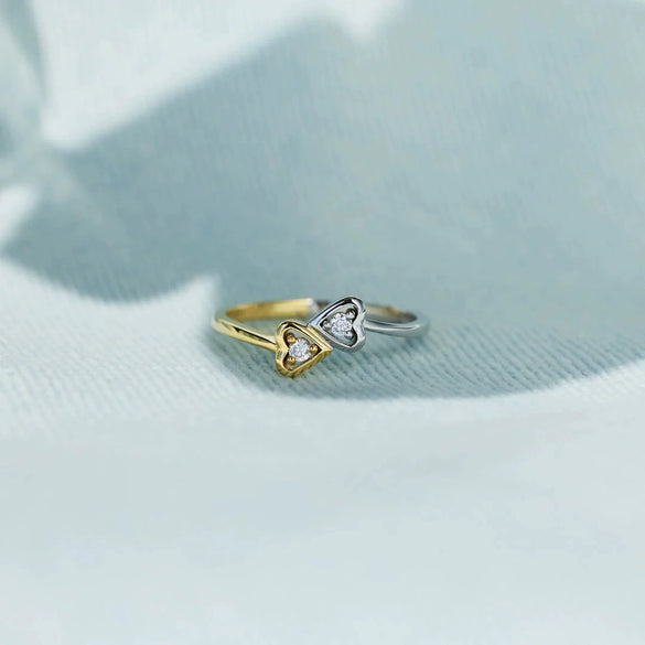 Wholesale Women's Double Love Zircon Color Separation Ring 925 Sterling Silver Geometric Electroplated