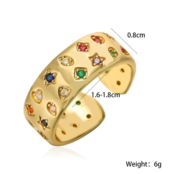 Wholesale Women's Double Row Zircon Geometric Opening Ring Copper Microinlay