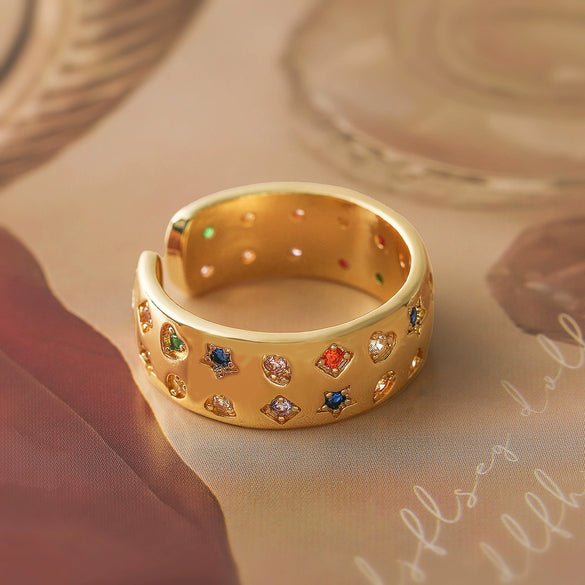 Wholesale Women's Double Row Zircon Geometric Opening Ring Copper Microinlay