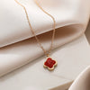 Wholesale Women's Double Sided Four Leaf Clover Necklace In Titanium Steel With 18K Rose Gold And Full Diamond