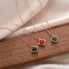 Wholesale Women's Double Sided Four Leaf Clover Necklace In Titanium Steel With 18K Rose Gold And Full Diamond
