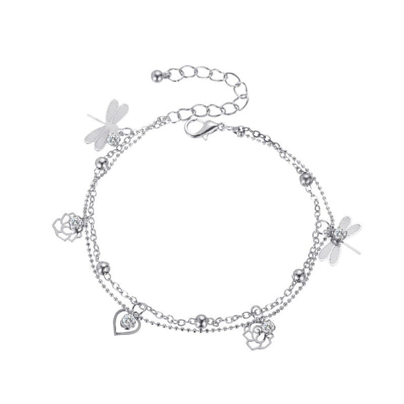 Wholesale Women's Doublelayer Anklet Copper With Flowers And Dragonfly Design