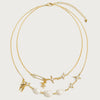 Wholesale Women's Doublelayer Asymmetrical Pearl Light Zircon Necklace With Geometric Pattern Copper Chain And Titanium Steel Pendant Electroplated In 18K Gold Color Preservation