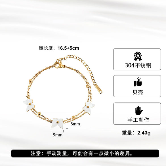 Wholesale Women's Doublelayer Beaded Chain Jewelry With Geometric Butterfly Pendant Electroplated Stainless Steel Original Design