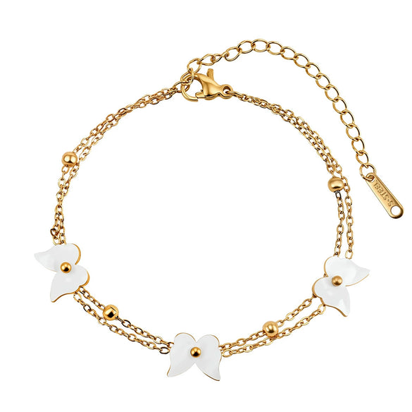 Wholesale Women's Doublelayer Beaded Chain Jewelry With Geometric Butterfly Pendant Electroplated Stainless Steel Original Design