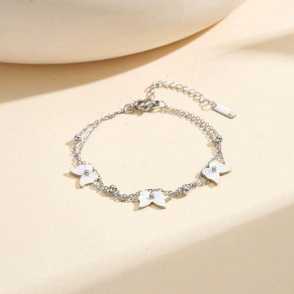 Wholesale Women's Doublelayer Beaded Chain Jewelry With Geometric Butterfly Pendant Electroplated Stainless Steel Original Design