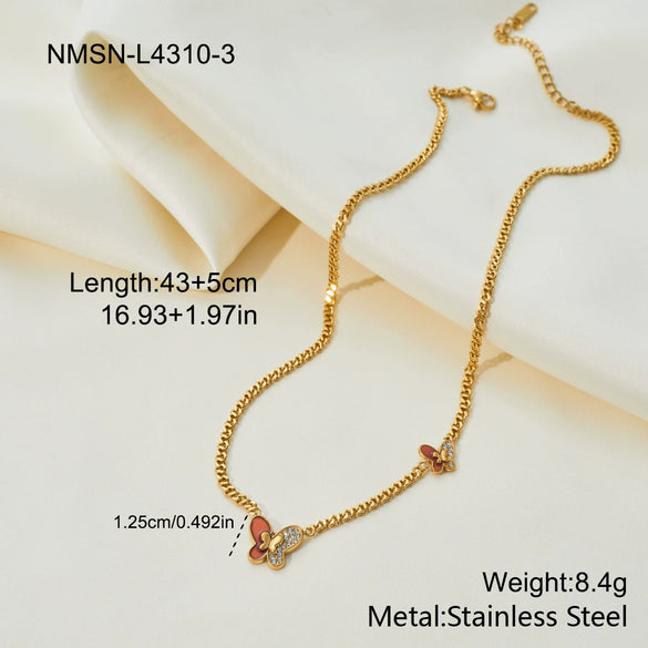 Wholesale Women's Doublelayer Butterfly Stainless Steel 18K Gold Electroplated Geometric Necklace
